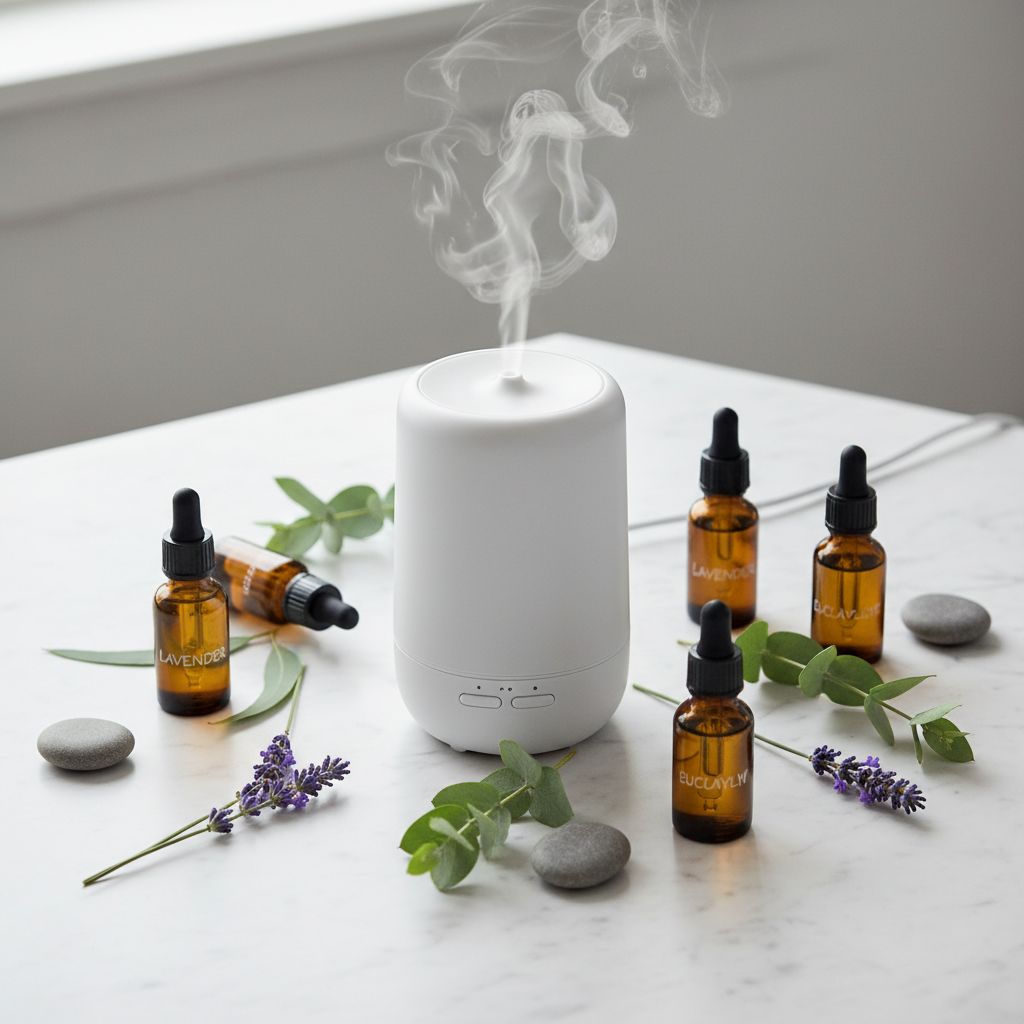 Diffuseur avec huiles essentielles sur marbre